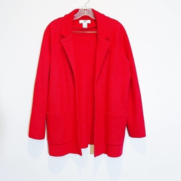 Magaschoni Open Front Knit Long Cardigan Wool Red SZ M - Picture 5 of 5